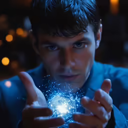 a man holds up an open sparkle ball