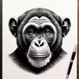 a drawing of a monkey with one eye looking up