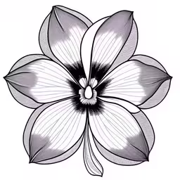 a drawing of a flower with black and white petals,a black and white floral arrangement that includes large leaves and large flowers