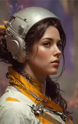 a woman wearing an unusual helmet on her head
