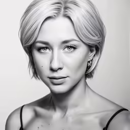 a black and white photograph of a woman with a short hair