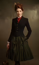 a young woman in an irish style outfit