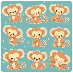 a set of stickers featuring a baby monkey sitting down
