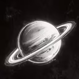 a black and white photo of the solar system with rings
