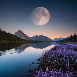 purple flowers in a field next to a body of water