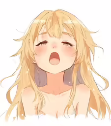 an anime girl with blond hair looks surprised