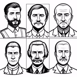 six different facial expressions of men in suits,four men from different countries with different facial expressions,six different styles of men