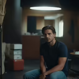 a young man sitting on top of a floor