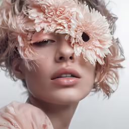 a woman with a flower on her head