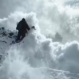 a person in ski gear climbing over some snow