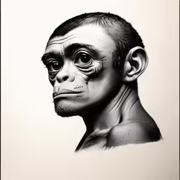 black and white photograph of a monkey with a bald head