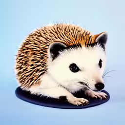 a small hedgehog on a blue cushion