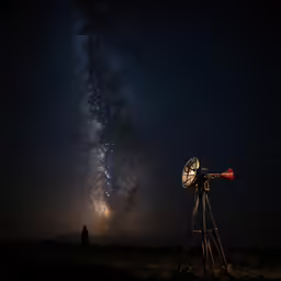 a camera is seen in the distance with the milky behind it