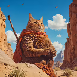 a large cat standing on top of a rock