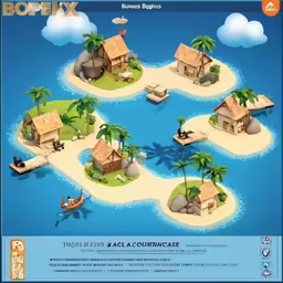 a map with a small island and huts