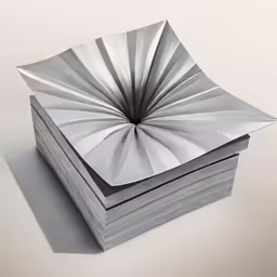 a stack of paper on a table with the paper folded over it
