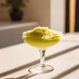 a glass that has some type of beverage in it