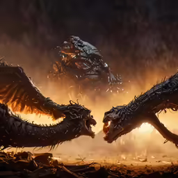 two dragon fighting in the sun with each other