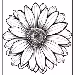 a black and white drawing of a flower,black and white flower with its petals opened
