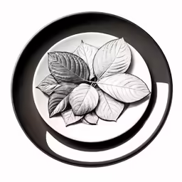a plate filled with three leaves on top of it