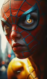 the face of a superhero villain with his eyes wide open