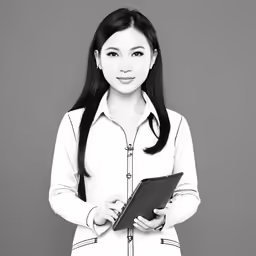 a woman is wearing white clothes and holding a clipboard