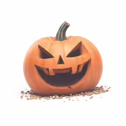 a carved pumpkin with a face on it