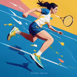 a painting of a woman playing tennis