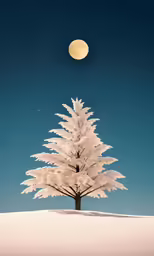 white tree against a winter sky at night