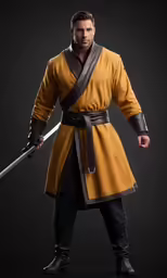 a man with a sword standing next to him