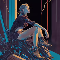 a woman sitting on top of a motorcycle with her legs spread open