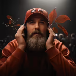 a man with a red hat holding a cellphone to his ear