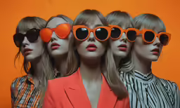 a group of three women wearing orange sunglasses