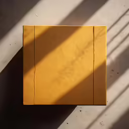 a brown box on the ground under a window