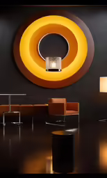 a room with black walls and a circular light fixture