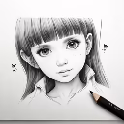 a pencil drawing of a young girl with bangs