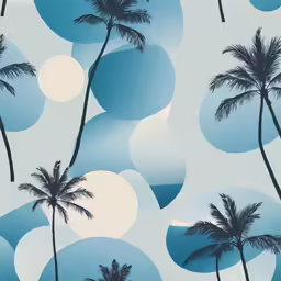 palm trees on a light blue, black and white background