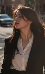 a beautiful young lady walking along the street