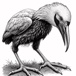 a vulture with a very long beak stands on its feet