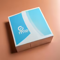 an empty blue box for a medical device on a table