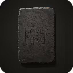 a black book with black text and a small pen is on top of it