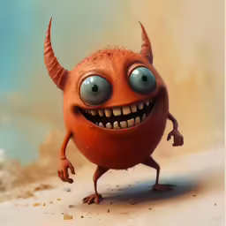 a cartoon monster with huge blue eyes and long horns