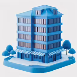 a building designed like a snow bank with trees on top