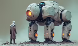the giant robot that is standing next to a man