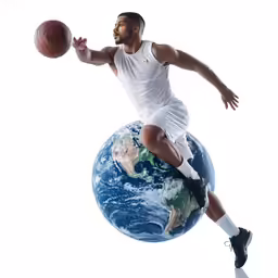 a basketball player is shown in the air, while holding the ball