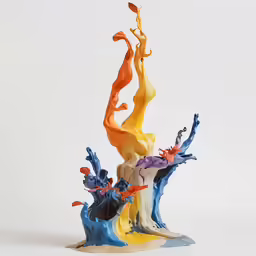 colorful sculptures are sitting on a white background