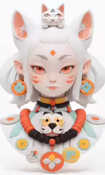 a small doll with white hair is wearing an orange dress