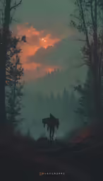 a couple of people in the woods on a hill