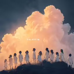 seven women wearing white outfits walking away from a group