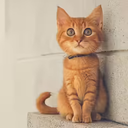 an orange cat sitting on a cement ledge